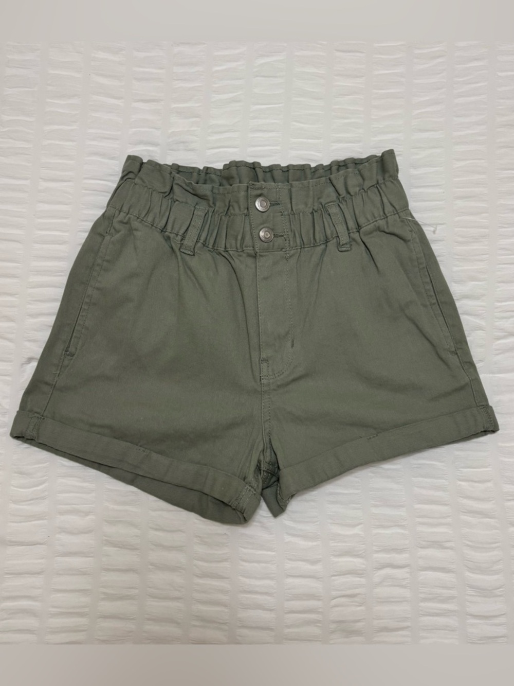 High-Waist Paperbag Olive Women’s Shorts